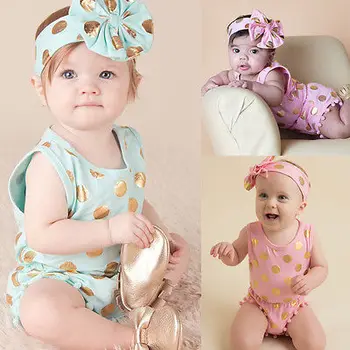 2016 New Baby Meitenes Bodysuit 0-24M Zīdaiņu Toddle Bērniem Vasarā Īsām Piedurknēm Playsuit Cute Meitenes Princese Dot Pušķis Bebes Apģērbs
