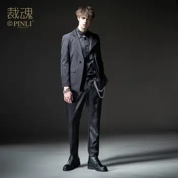 Bezmaksas piegāde jaunu vīriešu vīriešu modes dizaina Dvēseles 2020. gada rudens melnās žakarda mētelis ikdienas žakete, uzvalka veste BC203106013