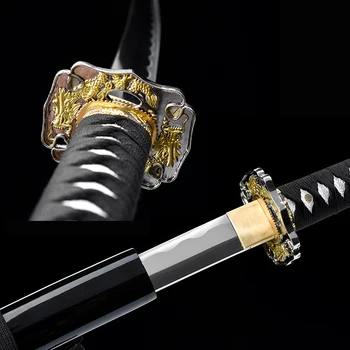 Japāņu Zobenu Handforged Metāla Katana Pilna Tang Pūķis Aizsargs Kaujas-gatavs Asumu, lai praksē Samuraju Zobenu