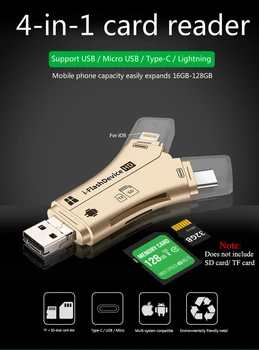 4 In 1 USB 2.0 Type-C Micro USB Vieglākas Formas Card Reader High Speed Atmiņas karte SD TF Karšu Lasītājs Apple Android Tālrunis PC