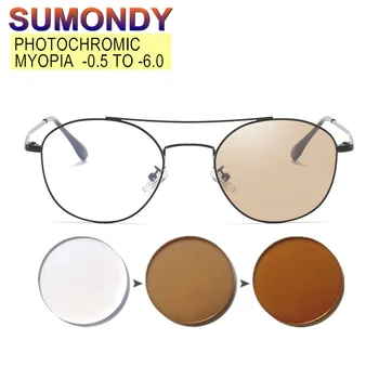SUMONDY Photochromic Tuvredzība Brilles Grādu -0.5, lai -6.0 Sieviešu Vīriešu Modes Sakausējuma Rāmis Hameleonu Brilles Tuvredzīgs UF116