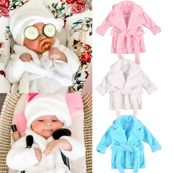 Baby Toddler Zēni Meitenes Peldmētelis Flaneļa Halāti Rudens Ziemas vienkrāsainu V veida kakla Pārsējs Drēbes Bērniem, Bērniem Silts Sleepwear Pidžamas