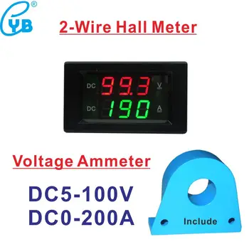 Divi Vadi DC Zālē Voltmetrs Ammeter DC 5-100V 0-200A Pašreizējo Tester LED Ciparu Paneli, Ampērs Metru Voltu Amp Testeri Amperemetre