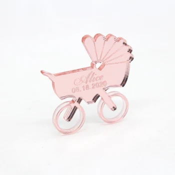 24pcs personalizētā baby nosaukumu zelta, sudraba spoguli bērnu ratiņus pielāgota duša kristības apdare, dzimšanas dienas svinības galda konfeti