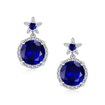 Szjinao Classic Īsta Sudraba Sievietēm Auskari Ar Apaļas Formas Blue Sapphire Gemstones Eleganta Dāma, Puse Vairumtirdzniecības Dāvanu 2020