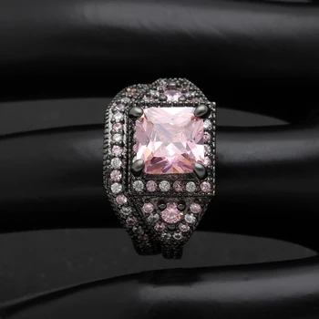 Kubikmetru zircon gredzeni sieviešu iesaistīšanos melnā zelta krāsu purpura rozā vintage dāvanu modes rotaslietas kāzu gredzenu komplektu