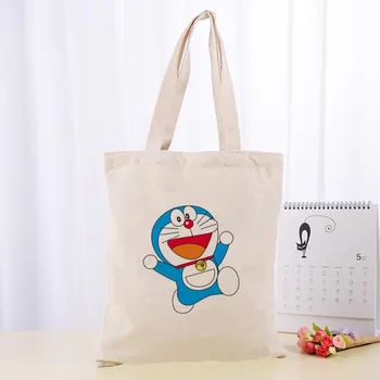 Augstas Kvalitātes Doraemon Audekls Tote Soma, Modes Izturīga Sieviešu Studentu Kokvilnas Veļu, Somas Uzdrukāts Iepirkumu Somas Pasūtījuma logo