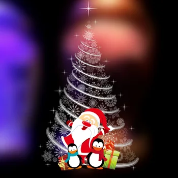 Radošās Ziemassvētku Eglītes, Sienas Uzlīmes, Skatlogu Stikla Durvju Rotājumi Karikatūra Santa Claus Pingvīns Noņemamas Vinila Uzlīmes