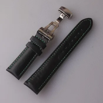 Mīkstas Ādas Ar Zaļu Līniju Watchbands Īstas Ādas pulksteņu aksesuāru zīmola 20mm Pulksteņu siksniņas tauriņš sprādzes aizdare
