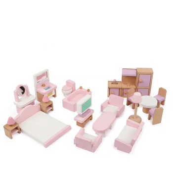 Leļļu nams Miniatūru Mēbeles Koka namiņš Mēbeles komplekts lellēm Izglītības māju, Spēlēt rotaļlietas Bērniem, meitenēm, Ziemassvētku dāvanas