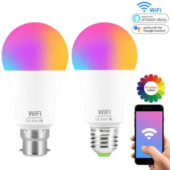15W, RGB Smart Spuldzes Darbu ar Alexa, Google Home E27 B22 WiFi Multicolor Aptumšojami LED Spuldzes Balts + RGB Pamosties Gaismas