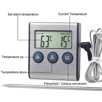 Mājas Virtuve, Pārtikas Termometrs ar Digitālo Zondes Krāsns & Gaļas Termometrs ar Taimeri BBQ Grils Gaļas Ēdienu Gatavošanas Termometrs