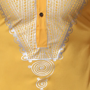 Luksusa Āfrikas Zelta Drukāts Apģērbu Vīriešiem Dashiki Valsts Bazin Bagāta Kāzu Kleitu Krekli Vīriešu Mandarīnu Apkakles Āfrikas Apģērbi