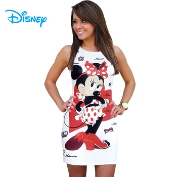 Disney Minnie Mickey Mouse Kleita Sievietēm Lady Meitenes Vasaras Sexy Bodycon Pārsējs O-Veida Kakla Piedurknēm Puse Club Mini Zīmuli Kleitas