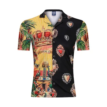 Krekls Vīriešiem Vintage Vainagu Drukāts Krekli Slim Īsām Piedurknēm Vasaras Havaju Brīvdienas Puse Ikdienas Krekli Camisa Zaudēt Vīriešu Krekls