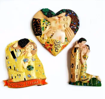 Karstā Pārdošanas Austriešu Gleznotāja Gustava Klimta Skūpsts 3D, Ledusskapis Magnēti Tūrisma Suvenīri, Ledusskapis Magnētiskās Uzlīmes, Dāvanu