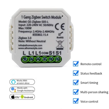 Tuya Zigbee Smart Switch Module Bez /Ar Neitrālu ES 220V 2 virzienu Bezvadu Gaismas Slēdzi, Releju Saderīgu Alexa, Google Home