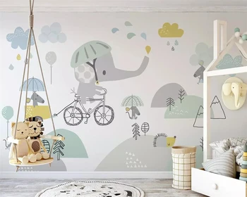 Beibehang Custom tapetes baby room cute karikatūra ziloņu izjādes velosipēdu kāmis mākonis bērniem fona sienām, 3d tapetes