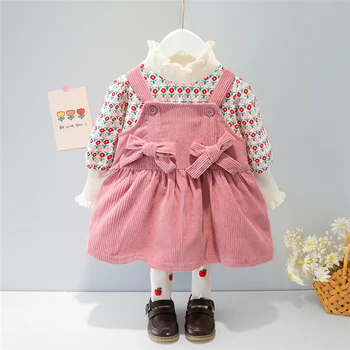 HYLKIDHUOSE ir 2021. Meitene Apģērbs Pavasara Bērnu Bērnu Apģērbu Komplekti Ziedu T Krekls Bowknot Kleita Toddler Zīdaiņiem un Bērniem Gadījuma Kostīms
