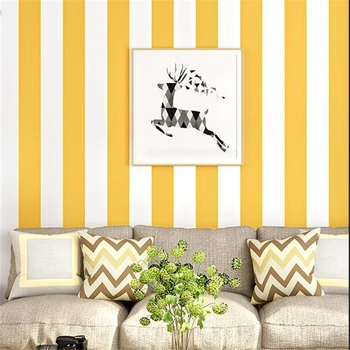 Wellyu Siltā dzeltenā fona vertikālām svītrām modernā minimālisma guļamistabā, viesistabā, bērnu istabā TV fona tapešu