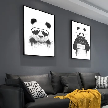 Audekls Animales Plakāti Anotācija Panda Valkā Brilles, Audekls Mākslas Melnā un Baltā Decorativas Gleznām uz Sienas Dekoru Hoom