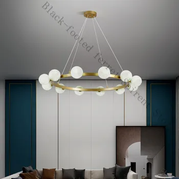 Mūsdienu radošā stikla bumbu zelta gredzens LED lustras Ziemeļvalstu mājas iekštelpu dzīvojamā istaba Piekariņu gaismas guļamistaba studiju karājas lampas
