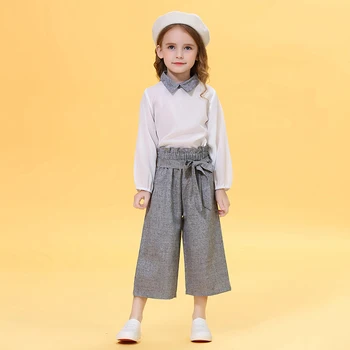 VIŅŠ Sveiki Baudīt Bērnu Meiteņu Apģērbu Komplekti 2020. Gada Pavasarī Jaunu Chlidren Apģērbu ar garām Piedurknēm Šifona Kreklu +Bow-Sasietas Bikses Bērniem, Apģērbs