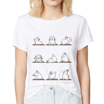 Cute Bunnies YogaRabbit funny t krekls sievietēm vasarā jaunā baltā gadījuma femme meitene kawaii streetwear t īsām piedurknēm