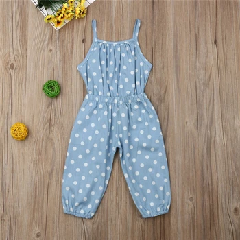 2019 Bērniem Zīdaiņiem Un Baby Toddler Meitene Romper Vasaras Piedurknēm Zilā Viļņa Punkts Dot Jumpsuit Ouifit Drēbes, Apģērbu Kostīms