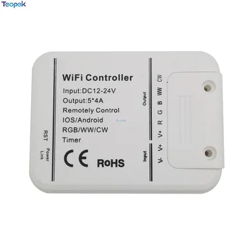 Burvju Mājās ir 5 Kanāli Wifi RGB/CW/WW LED Kontrolieris 16 miljonus krāsu DC12-24V 20A Viedtālrunis, kontrolēt mūziku un taimera režīms