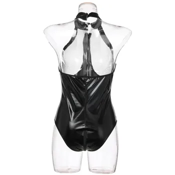Seksīga Erotiskā Crotchless Lateksa Catsuit Fishnet Apģērbu Atvērt Kājstarpes Jumpsuit Lakādas Krūts Pakļaujot Bodysuit Apakšveļa