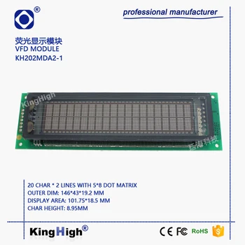 KH202MDA2-1 Vakuuma Luminiscences Displeja Modulis VFD Ekrāns