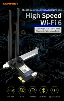 Pci express 16x 3000M wifi6 Dual Band Darbvirsmas 802.11 ax PCIe AX200 2*5dBi antenu Bluetooth5.1 wifi adapteri, bezvadu tīkla kartes