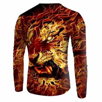 OGKB Harajuku Dzīvnieku Krekls 3D Drukas Liesmas Lauva Hoodies Sieviešu/ Vīriešu Hiphop garām Piedurknēm 0-Kakla Džemperi Džemperi Plus Izmēra 5xl