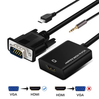 VGA uz HDMI Pārveidotājs Kabelis ar Audio Atbalstu 1080P HDMI VGA Adapteri vīriešu un sieviešu Video Kabelis, projektors, TV Grāmatiņa HDTV