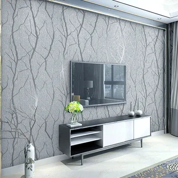 Biezs Pelēks Samta 3D Tapetes Guļamistabā Sienas Dzīvojamās istabas Fona Bārkstīm Koku Zariem Reljefi tapešu mājas dekoru