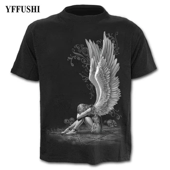 YFFUSHI Vīriešu/Sieviešu 3d T krekls ar Skaistas Angel girl Drukāt Hip Hop Tees Modes Black Shortsleeve T krekls Plus Izmērs S-5XL
