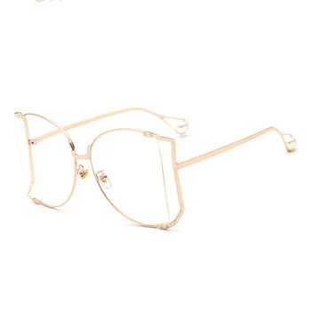 Zīmola Dizainere Pusi Rāmi, Pērļu Apdare Dāmas Lielajam Sieviešu Saulesbrilles Modes Metāla, Saules Brilles UV400