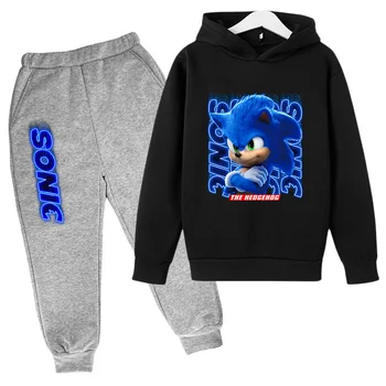 Ir 2021. jaunā pavasara rudens kokvilnas karikatūra Sonic ezis bērniem kapuci garām piedurknēm krekls modes sporta tērps, zēns, meitene 3-14 y