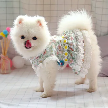 Suņu Apģērbu Kucēnu Suņu Rotaļu Schnauzer Pomerānijas Chihuahua Bichon Frise Suns Cute Pet Drēbes Impresionisma Rozā Ziedu Kleita