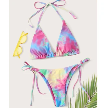 OMKAGI Bikini 2020 Tie krāsošanas Peldkostīmu Sexy Push Up Mikro Bikini Komplekts Peldēšanas peldkostīms, Beachwear Brazīlijas Peldkostīmi Sievietēm