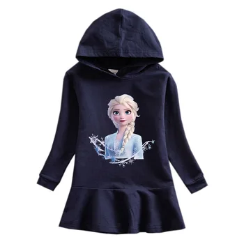 Disney Saldēti Elsa 2020. gadā-pavasarī un rudenī jaunās meitenes kleita saldēti karikatūra garām piedurknēm kleita polka dot princese kleita