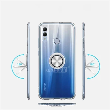 Gadījumā, Huawei P Smart 2019 Pirksta Gredzenu Turētājs Stāvēt Aizmugurējo Vāciņu Magnēts Pārredzamu Telefonu Gadījumos Par Huawei P Smart 2019 Coque