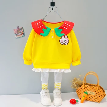 Ir 2021. Bērns, Meitene Drēbes, Apģērbs Pavasara Rudens Garām Piedurknēm Uzstādīt Multfilmu Top Vienkrāsainu Ilgi, Pieguļošas Bikses 1 2 3 4 Gadiem