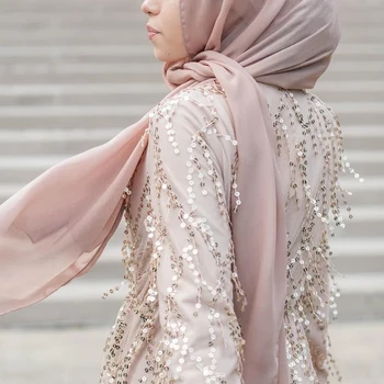 Sequin Abaya Turku Kleitas Hijab Musulmaņu Kleita Dubaija Abayas Sieviešu Caftan Marokens Kaftan Islāma Apģērba Tesettur Elbise