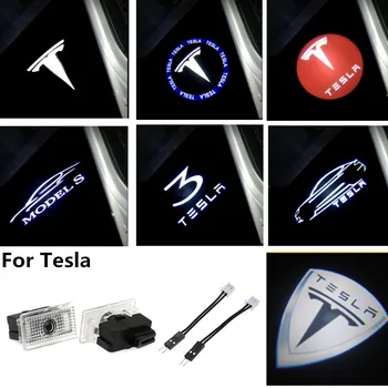 2x Auto, LED Durvju Logo Gaismas Gars Lāzera Ēnu Projektoru Brīdinājuma Lampas Tesla Model S Model X MODELIS 3 2017 2018 2019 auto Piekļuve