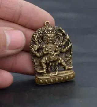 Ķīnas archaize tīra misiņa Sešu roku Budas mazu Amuletu Kulons