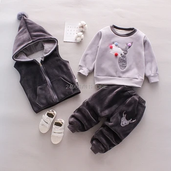 Baby Zēni Meitenes Ziemā Silts Hoody Mētelis, Krekls Bikses 3Pcs Apģērbu Komplekts Zīdaiņiem un Bērniem, Bērnu Sporta Tracksuit Jaundzimušo Apģērbi