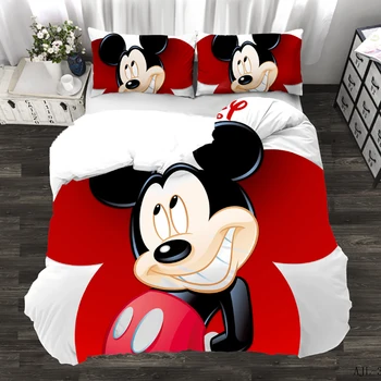 Disney Cartoon Mickey Minnie Mouse Gultas Komplekts Jauks Pāris Queen, King Size Meitene, Zēns, Gultas Komplekti Bērnu Sega Sedz Spilvendrānas