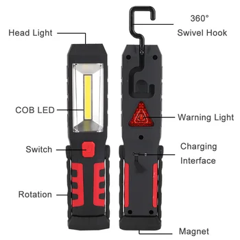 'Labākais' COB LED Magnētisko Darbu, Vieglo Automašīnu Garāžas Mehāniķis Mājas Uzlādējams Lāpu, Lukturi 889